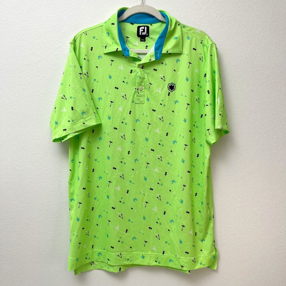 FootJoy EU Clam Bake Lisle Men's Golf Polo Neon Collared Shirt Medium